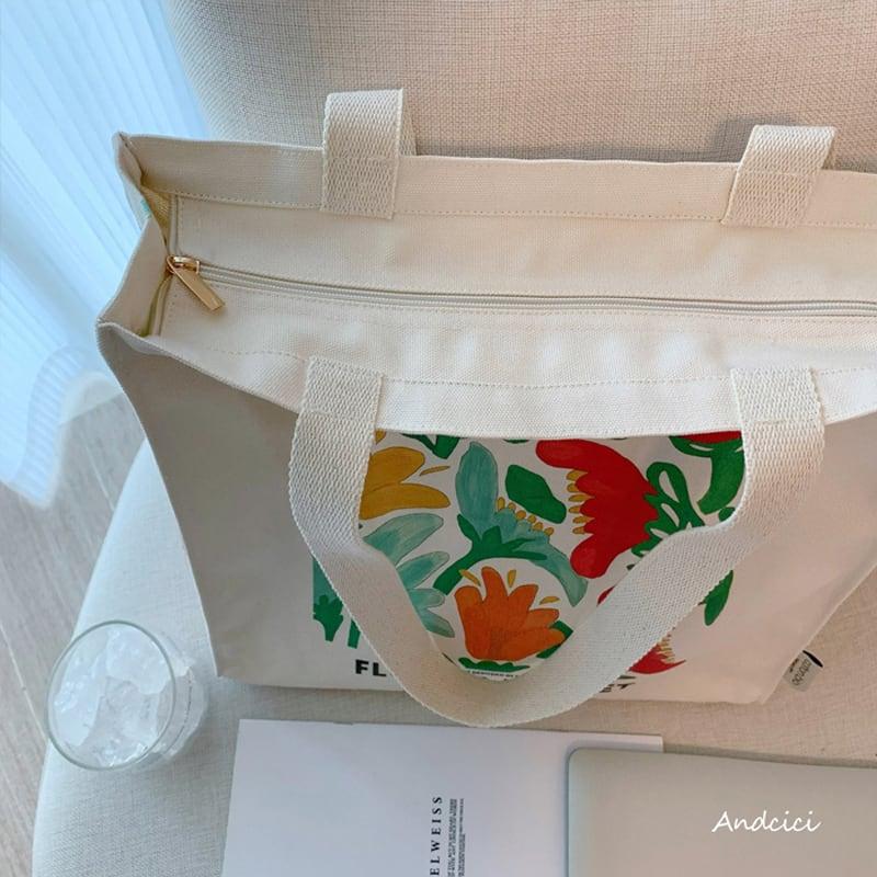 【ANDCICIシリーズ】★バッグ★ トートバッグ ズック 大容量 油絵風 彩 花 可愛い デート 気質アップ 合わせやすい ベージュ - ChinChic