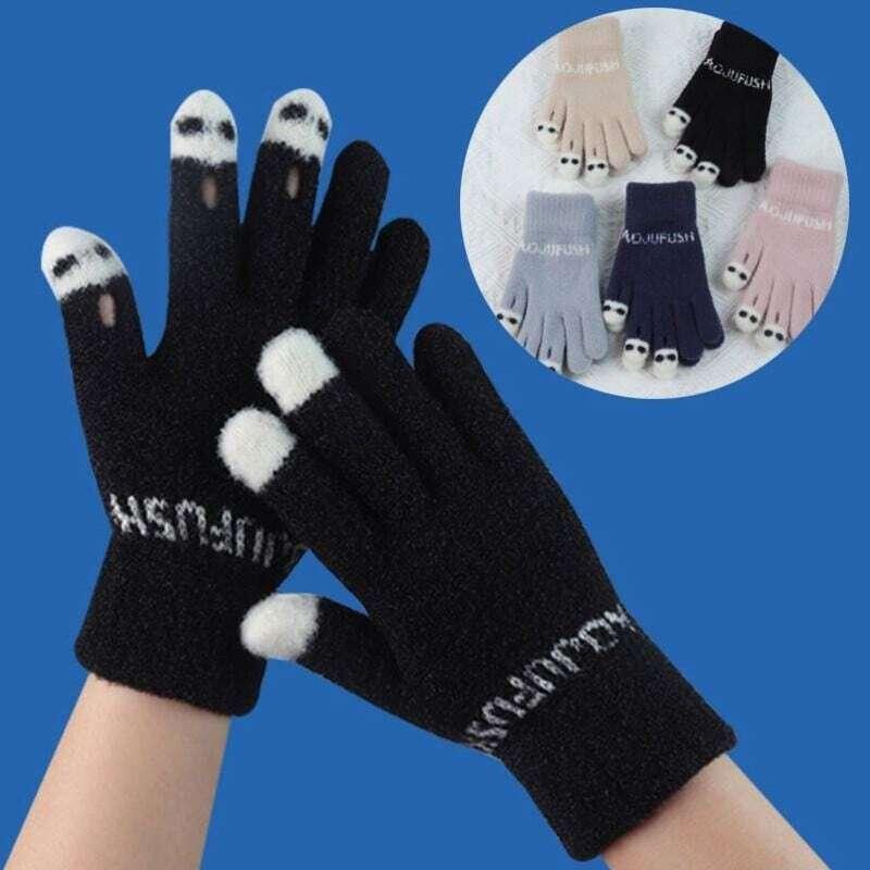【AOJUシリーズ】★手袋★ 小物 防寒 5色展開 ニット 指開き ピンク ベージュ ブラック ネイビー ライトブルー - ChinChic