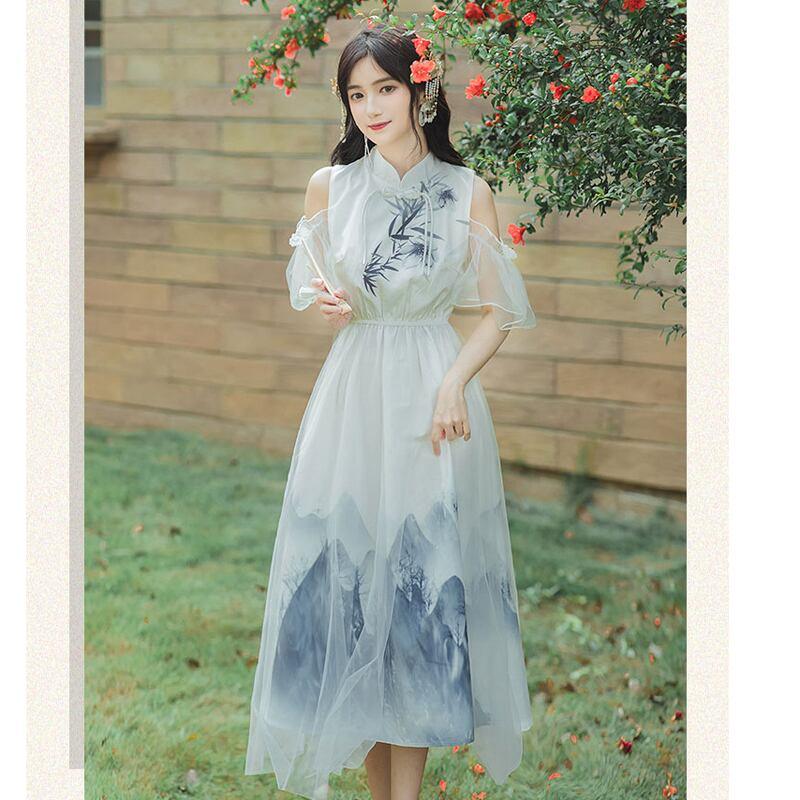 【AZ蘇奈兒シリーズ】★チャイナ風ワンピース★ 漢服ワンピース 肩出し S M L XL 中華服 デート 女子会 - ChinChic