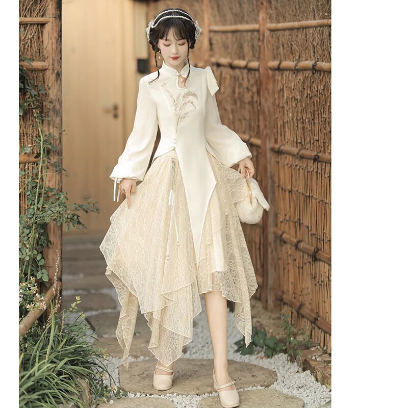 【塵煙雲夢シリーズ】チャイナ風セットアップ トップス スカート 中華服 可愛い ワンピース レディースファッション