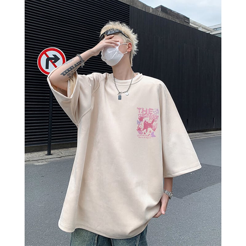 【CEXUリーズ】Tシャツ 半袖 男女兼用 大きいサイズ スエード 猫柄 4色展開 ブラック グレー