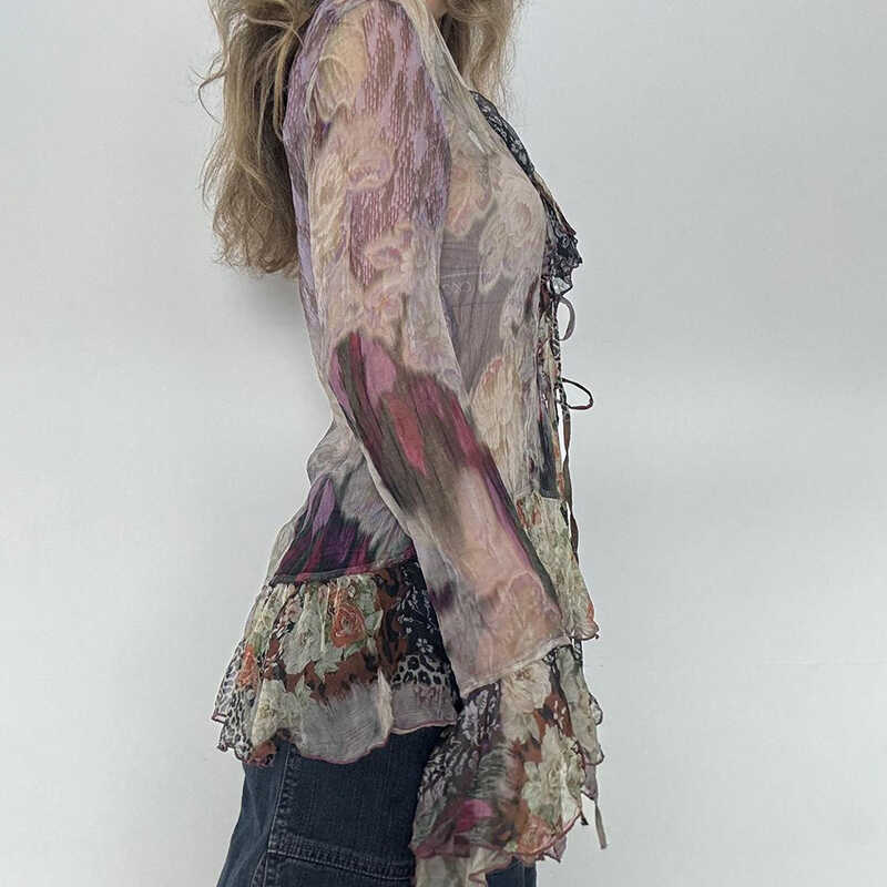 【WEEKEEPシリーズ】トップス シャツ 着痩せ レディース セクシー Vネック 花柄 プリント おしゃれ ファッション 2023春夏