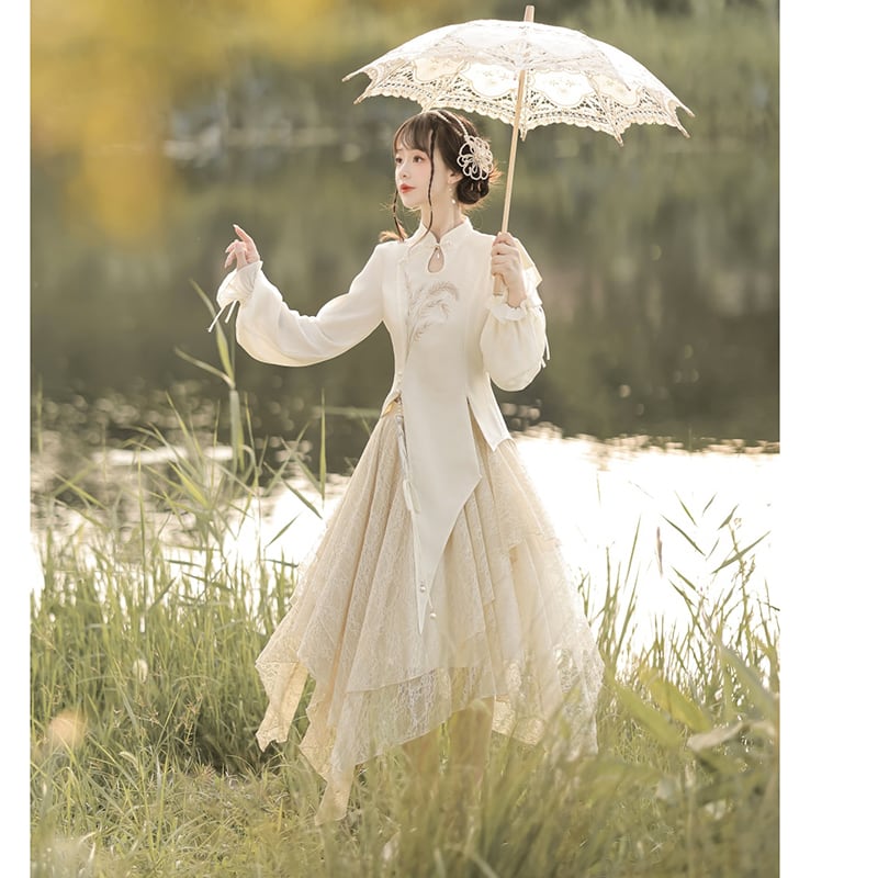 【塵煙雲夢シリーズ】チャイナ風セットアップ トップス スカート 中華服 可愛い ワンピース レディースファッション