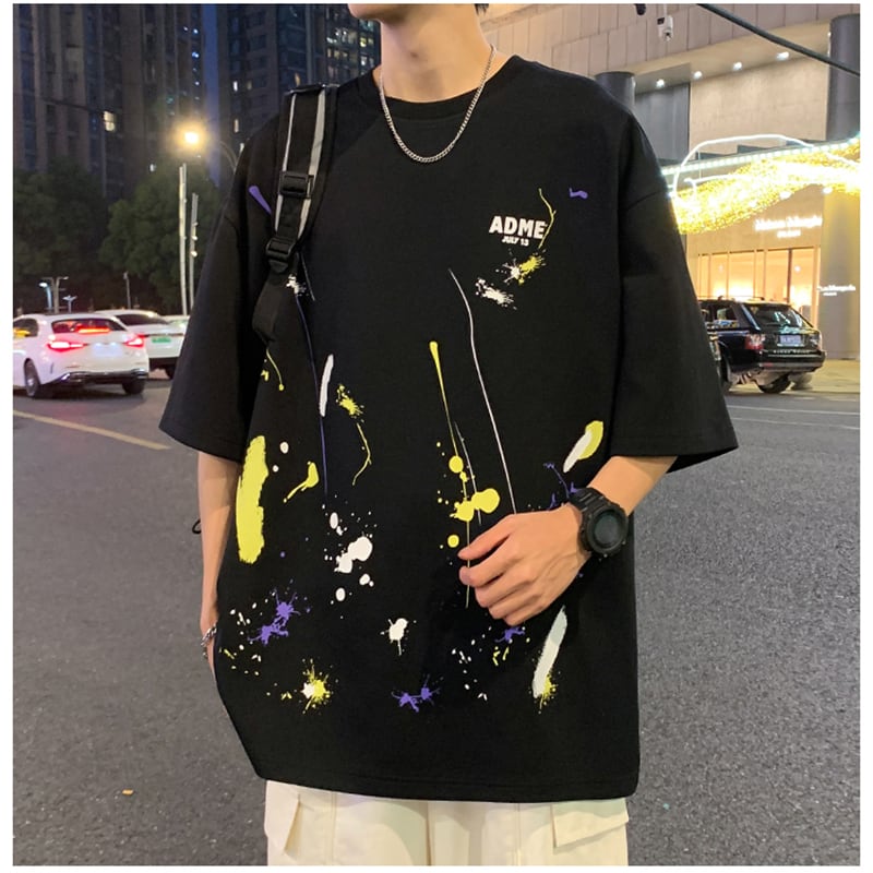 【BIGEMANシリーズ】カジュアル 半袖 Tシャツ 男女兼用 メンズ 大きいサイズ 落書き 2カラー トップス