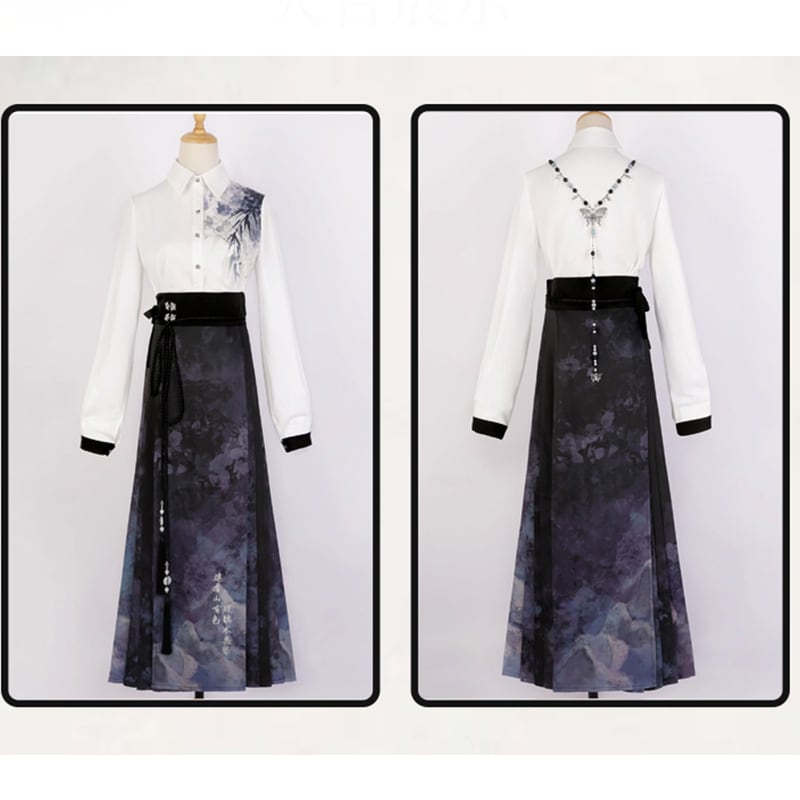 【塵煙雲夢---畫影シリーズ】チャイナ風シャツ トップス 中華服 長袖シャツ 普段着 水墨柄 可愛い おしゃれ