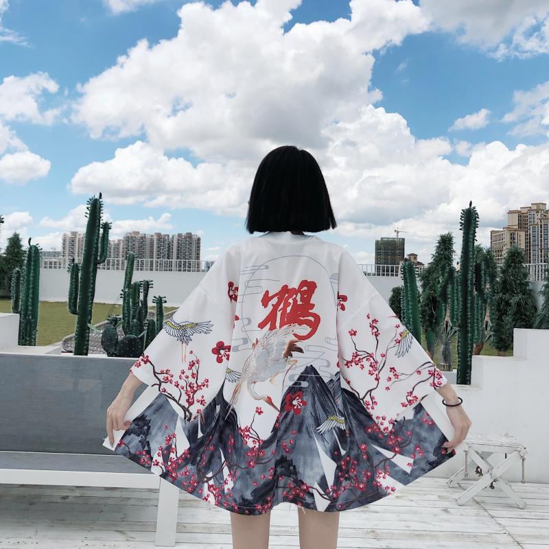 【潮我看シリーズ】ゆったり 鶴模様 法被 コットン 2色展開 原宿風 メンズ レディース カップル服 可愛い