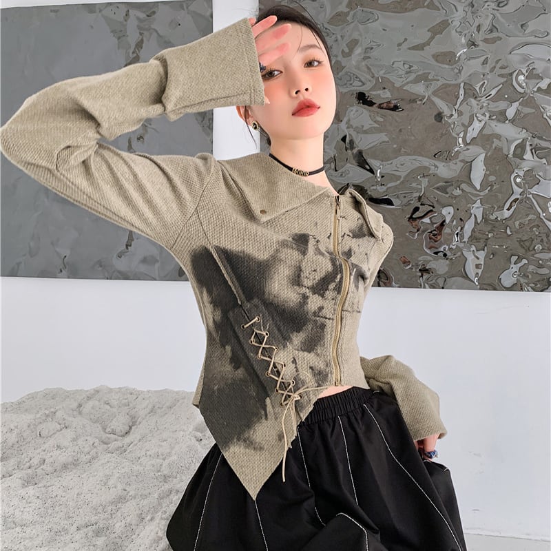 【ANNXSTUDIOシリーズ】デザイン性有り ショート丈 厚手 レトロ トップス S M