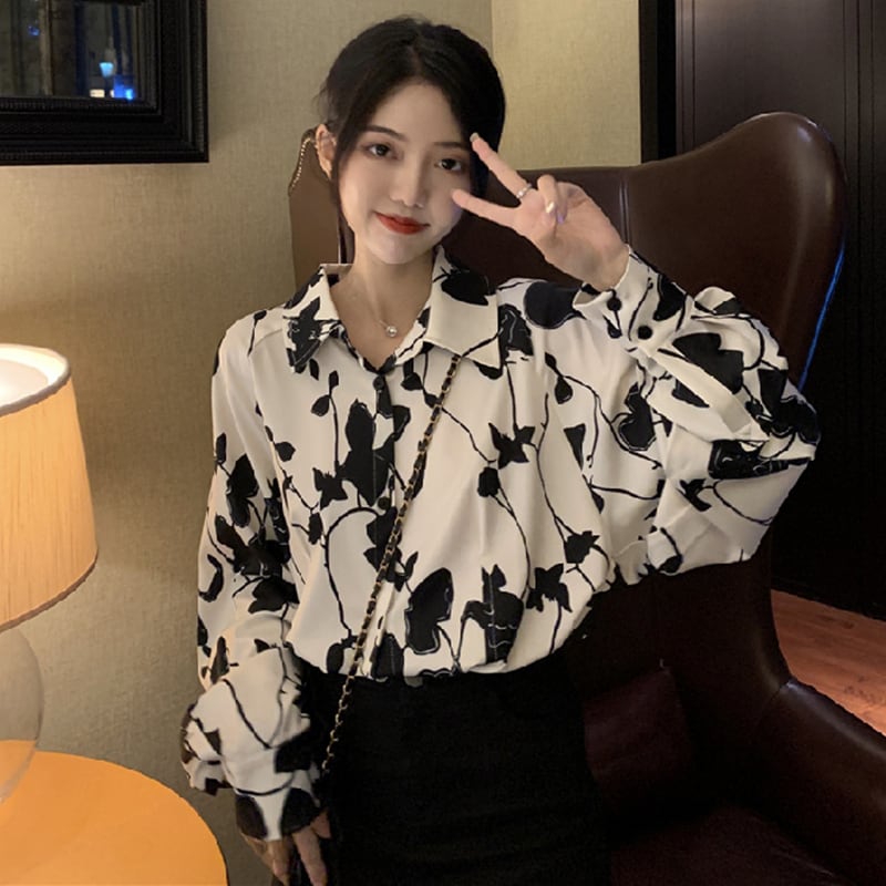 【BUDINGシリーズ】長袖シャツ レディース プリント 薄手 個性的 可愛い S M L XL レトロ トップス