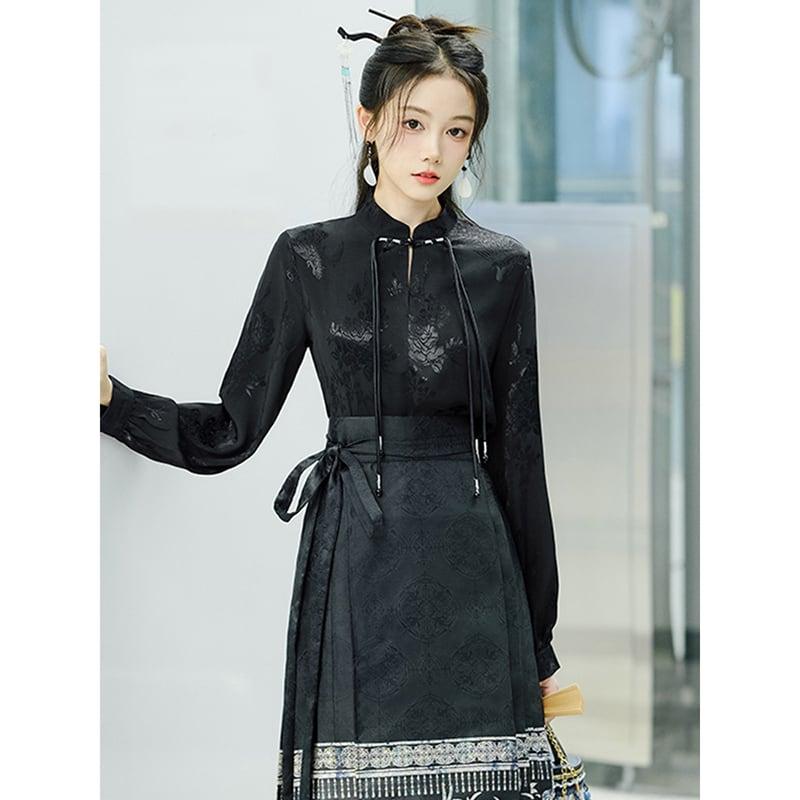 【BABAシリーズ】★チャイナ風スカート★ まきスカート 漢服スカート レディース 気質アップ ブラック 黒い - ChinChic