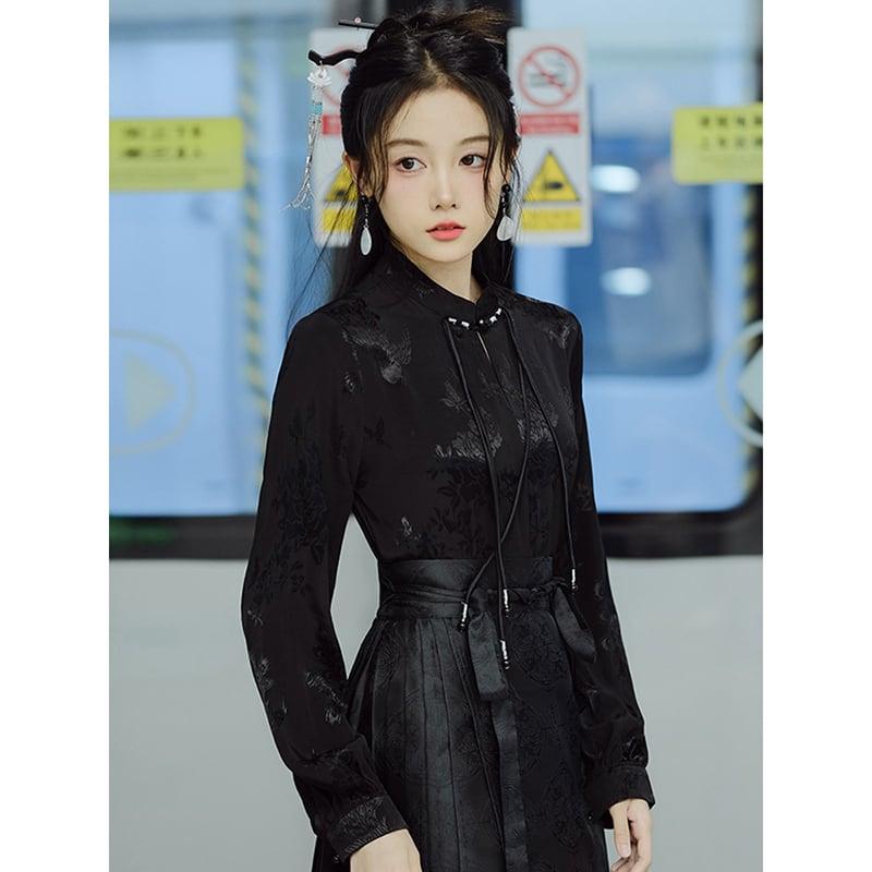 【BABAシリーズ】★チャイナ風スカート★ まきスカート 漢服スカート レディース 気質アップ ブラック 黒い - ChinChic