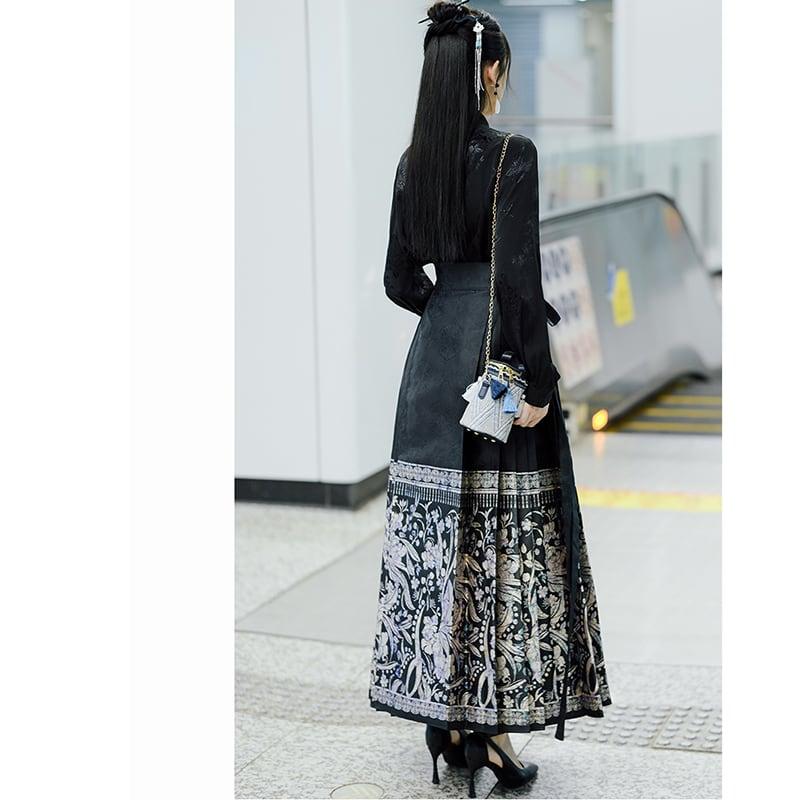 【BABAシリーズ】★チャイナ風スカート★ まきスカート 漢服スカート レディース 気質アップ ブラック 黒い - ChinChic