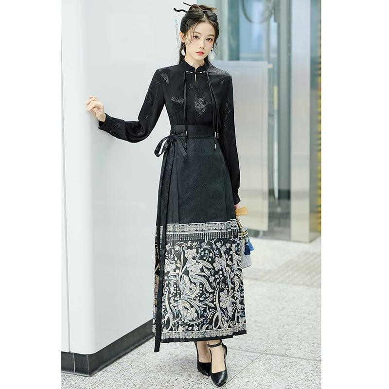 【BABAシリーズ】★チャイナ風スカート★ まきスカート 漢服スカート レディース 気質アップ ブラック 黒い - ChinChic