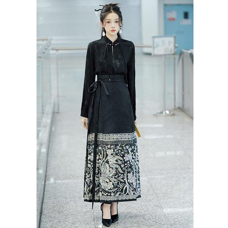 【BABAシリーズ】★チャイナ風スカート★ まきスカート 漢服スカート レディース 気質アップ ブラック 黒い - ChinChic