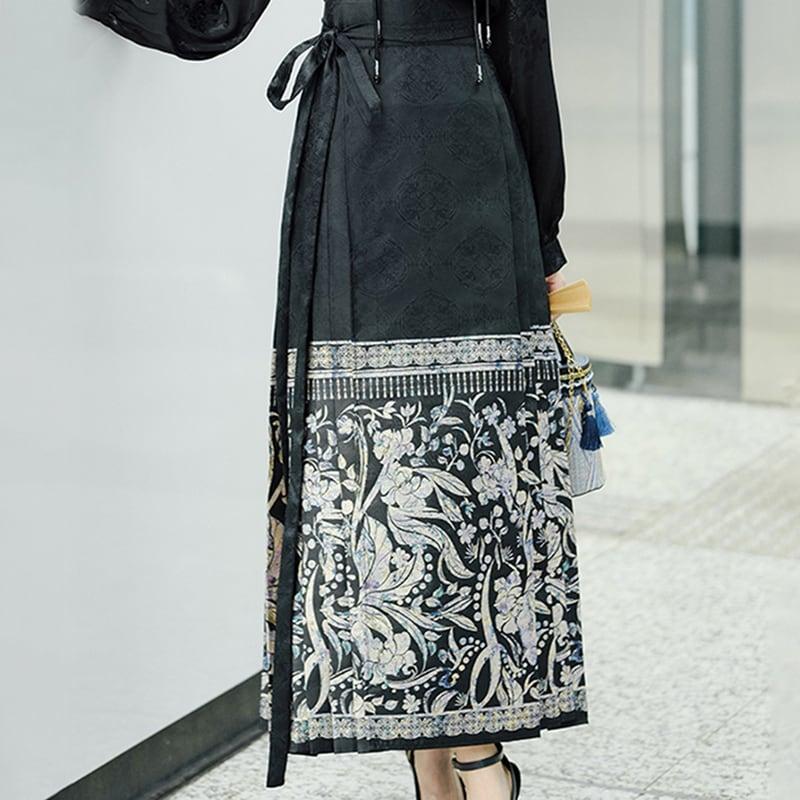 【BABAシリーズ】★チャイナ風スカート★ まきスカート 漢服スカート レディース 気質アップ ブラック 黒い - ChinChic