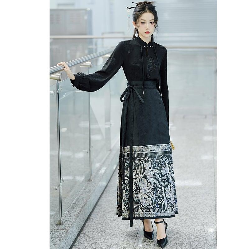 【BABAシリーズ】★チャイナ風スカート★ まきスカート 漢服スカート レディース 気質アップ ブラック 黒い - ChinChic