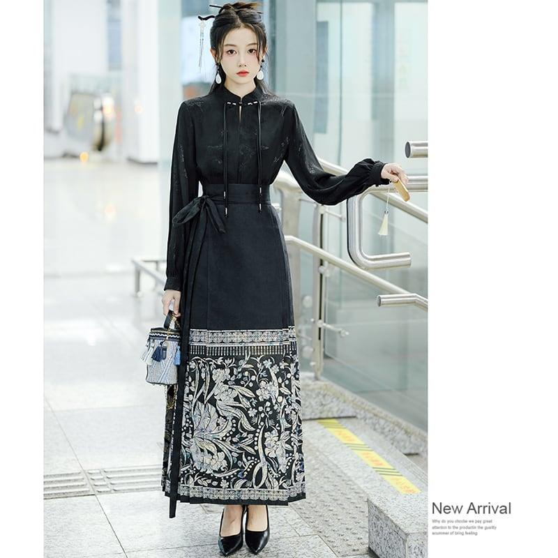 【BABAシリーズ】★チャイナ風スカート★ まきスカート 漢服スカート レディース 気質アップ ブラック 黒い - ChinChic