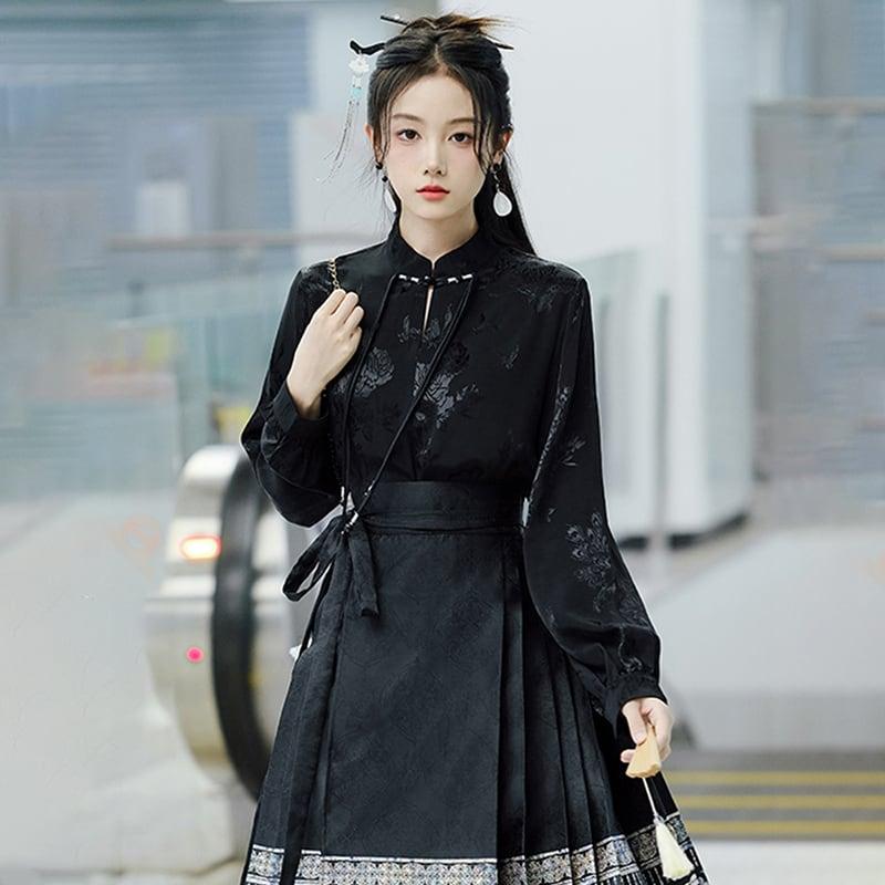 【BABAシリーズ】★チャイナ風スカート★ まきスカート 漢服スカート レディース 気質アップ ブラック 黒い - ChinChic