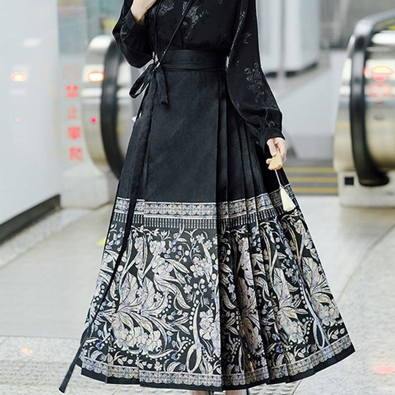 【BABAシリーズ】★チャイナ風スカート★ まきスカート 漢服スカート レディース 気質アップ ブラック 黒い - ChinChic