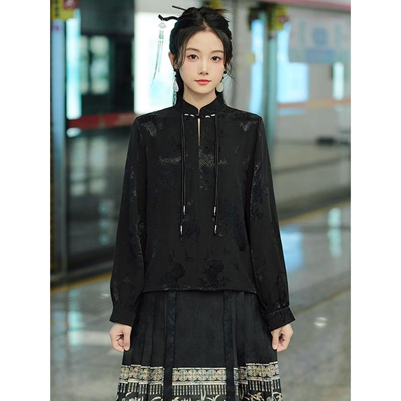 【BABAシリーズ】★チャイナ風スカート★ まきスカート 漢服スカート レディース 気質アップ ブラック 黒い - ChinChic