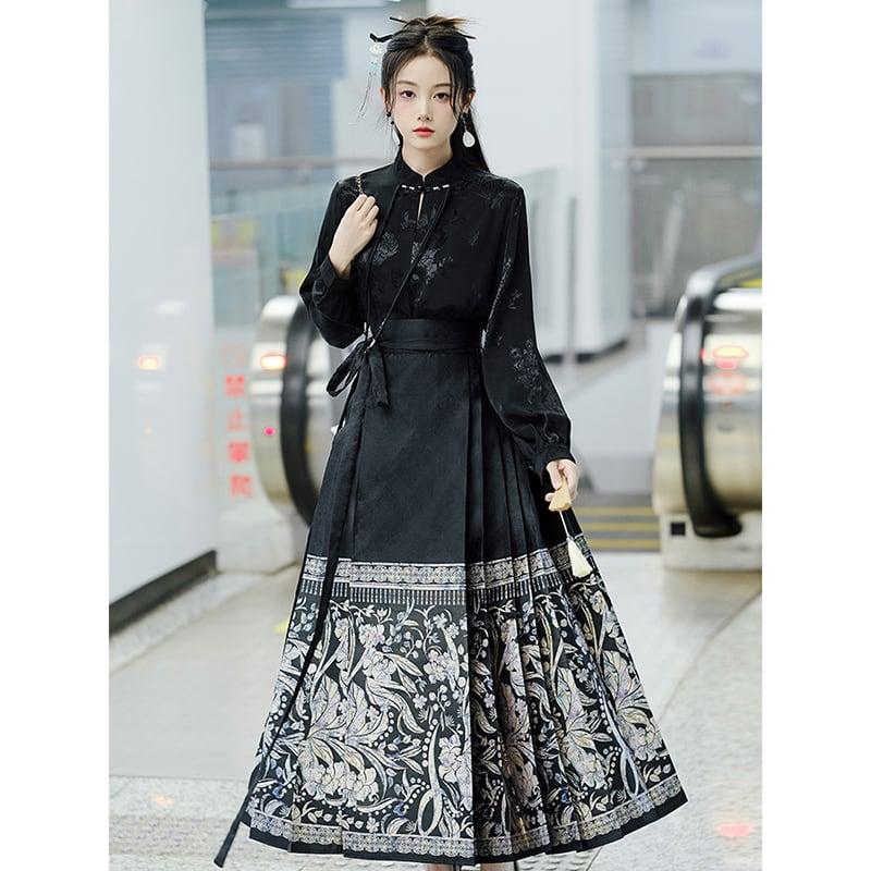 【BABAシリーズ】★チャイナ風スカート★ まきスカート 漢服スカート レディース 気質アップ ブラック 黒い - ChinChic