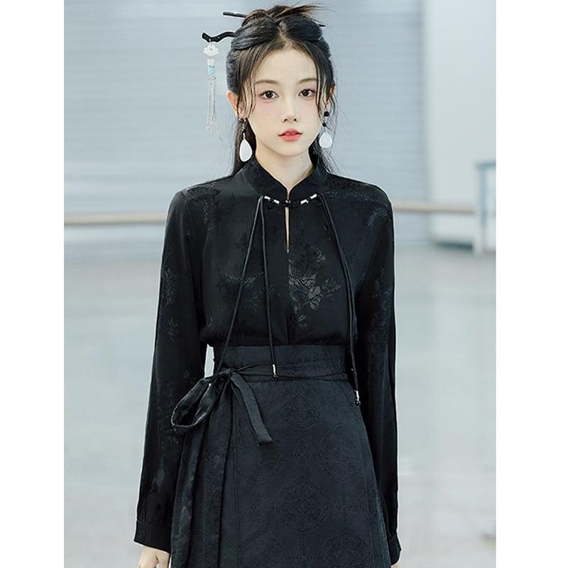 【BABAシリーズ】★チャイナ風スカート★ まきスカート 漢服スカート レディース 気質アップ ブラック 黒い - ChinChic