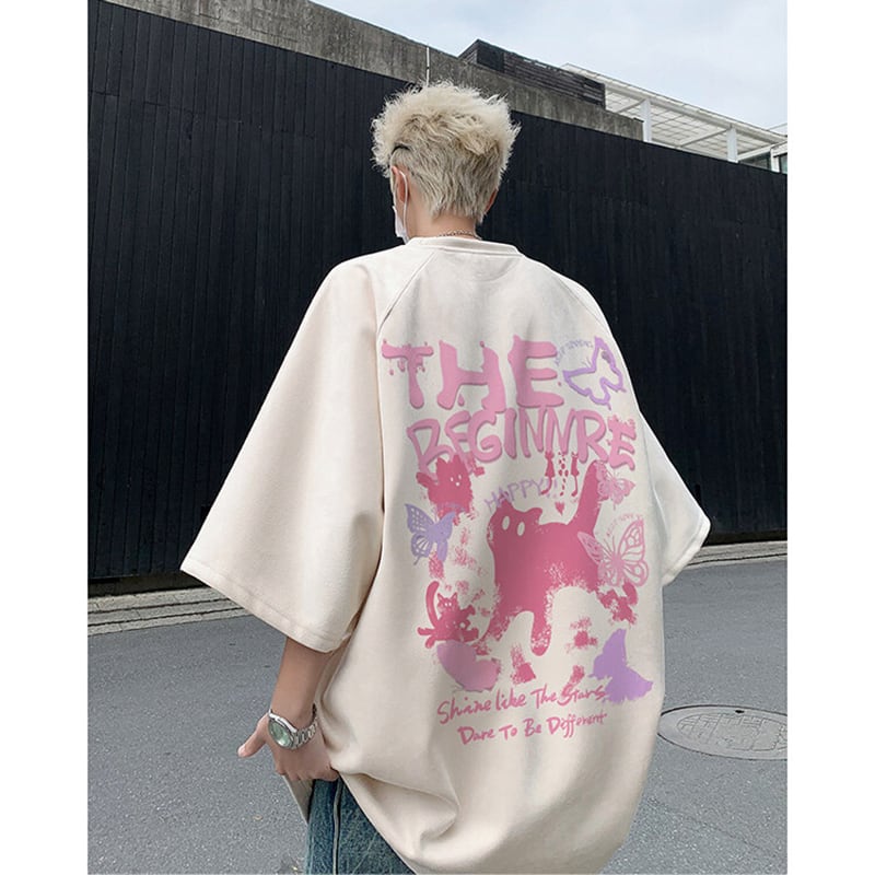 【CEXUリーズ】Tシャツ 半袖 男女兼用 大きいサイズ スエード 猫柄 4色展開 ブラック グレー