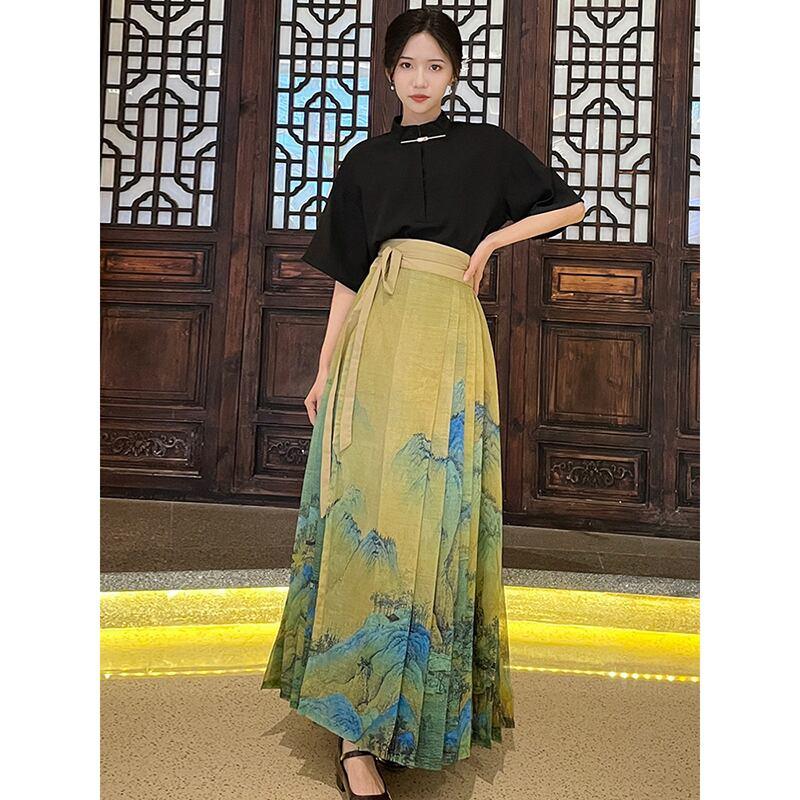 【BAIRIMENGシリーズ】★チャイナ風スカート★ ボトムス まきスカート 山水柄 漢元素 漢服 合わせやすい - ChinChic