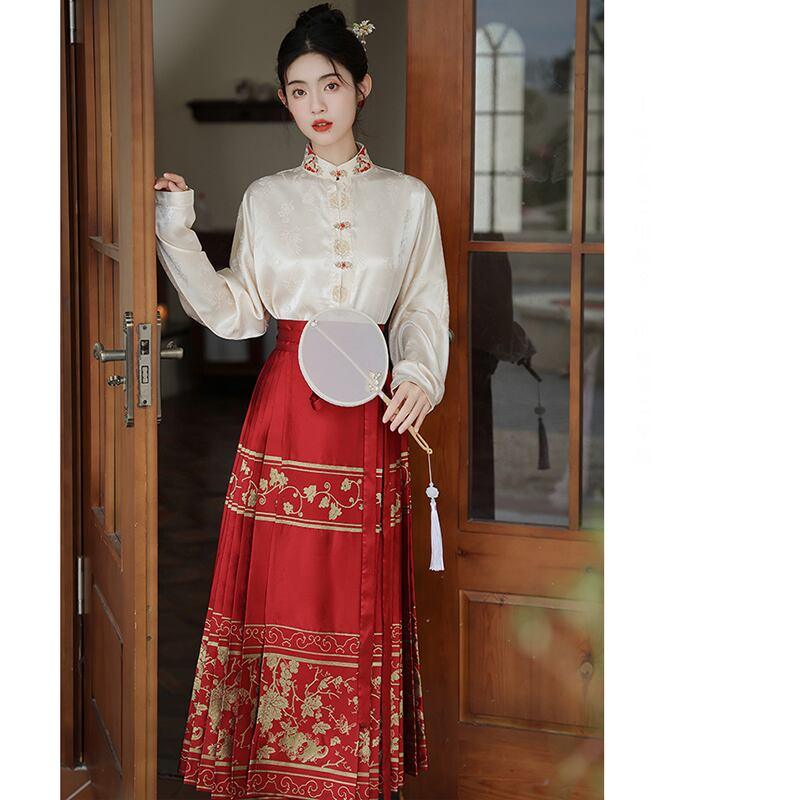 【BAIRIMENGシリーズ】★チャイナ風スカート★ まきスカート ボトムス 漢服スカート レッド 赤い - ChinChic