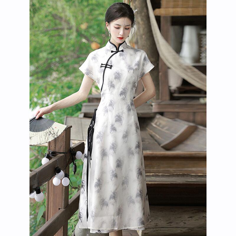 【BAIRIMENGシリーズ】★チャイナ風ワンピース★ トップス 半袖 シフォン 夏服 気質アップ エレガント - ChinChic