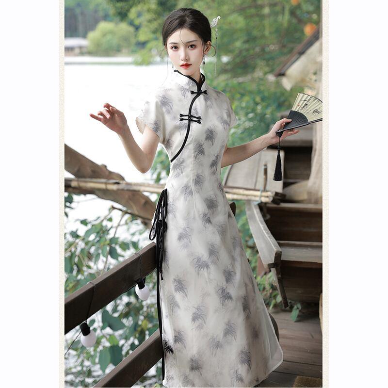 【BAIRIMENGシリーズ】★チャイナ風ワンピース★ トップス 半袖 シフォン 夏服 気質アップ エレガント - ChinChic