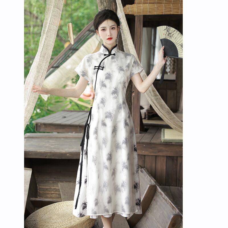 【BAIRIMENGシリーズ】★チャイナ風ワンピース★ トップス 半袖 シフォン 夏服 気質アップ エレガント - ChinChic