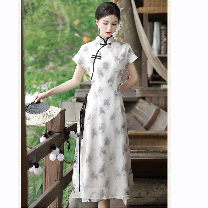 【BAIRIMENGシリーズ】★チャイナ風ワンピース★ トップス 半袖 シフォン 夏服 気質アップ エレガント - ChinChic