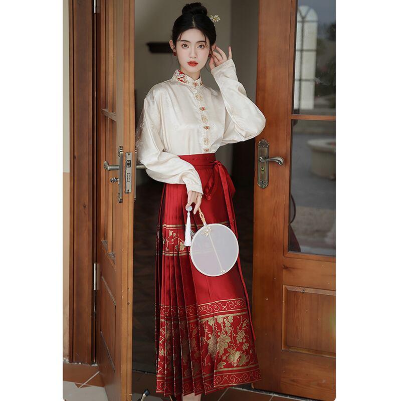【BAIRIMENGシリーズ】★チャイナ風スカート★ まきスカート ボトムス 漢服スカート レッド 赤い - ChinChic