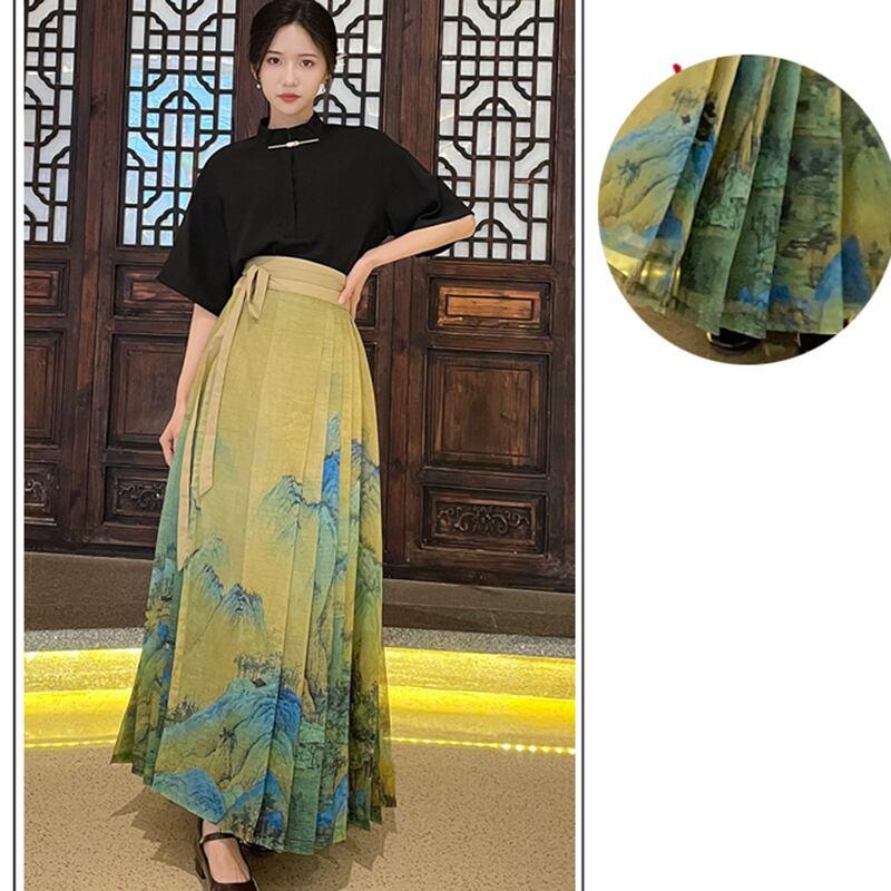 【BAIRIMENGシリーズ】★チャイナ風スカート★ ボトムス まきスカート 山水柄 漢元素 漢服 合わせやすい - ChinChic