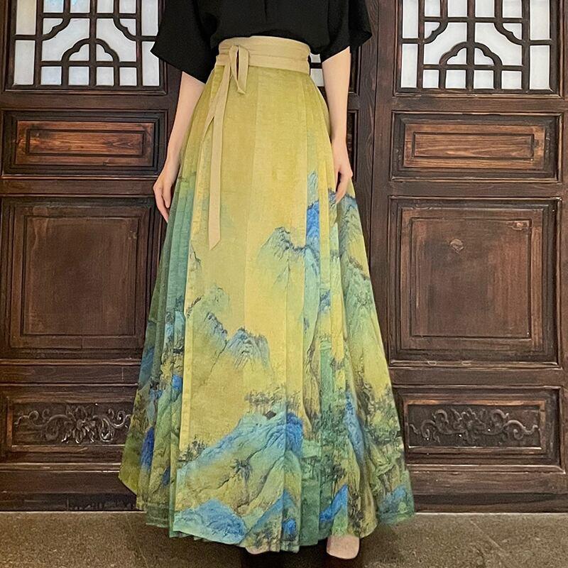 【BAIRIMENGシリーズ】★チャイナ風スカート★ ボトムス まきスカート 山水柄 漢元素 漢服 合わせやすい - ChinChic