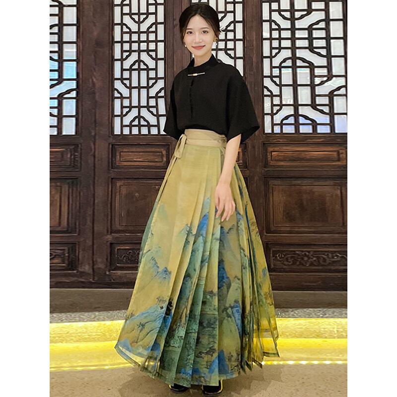 【BAIRIMENGシリーズ】★チャイナ風スカート★ ボトムス まきスカート 山水柄 漢元素 漢服 合わせやすい - ChinChic