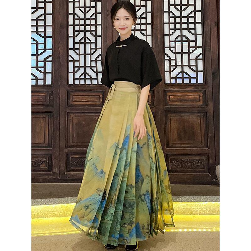 【BAIRIMENGシリーズ】★チャイナ風スカート★ ボトムス まきスカート 山水柄 漢元素 漢服 合わせやすい - ChinChic