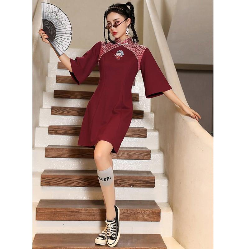 【BAOSHIシリーズ】★チャイナドレス★ ワンピース 中華服 着痩せ エレガント レッド 赤い S M L XL - ChinChic