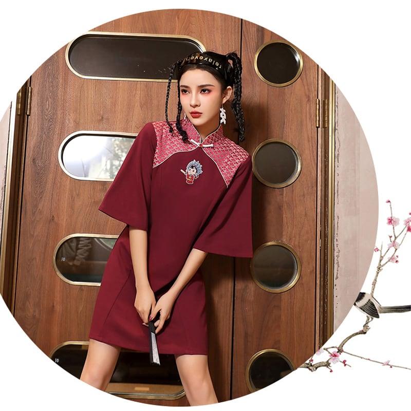 【BAOSHIシリーズ】★チャイナドレス★ ワンピース 中華服 着痩せ エレガント レッド 赤い S M L XL - ChinChic
