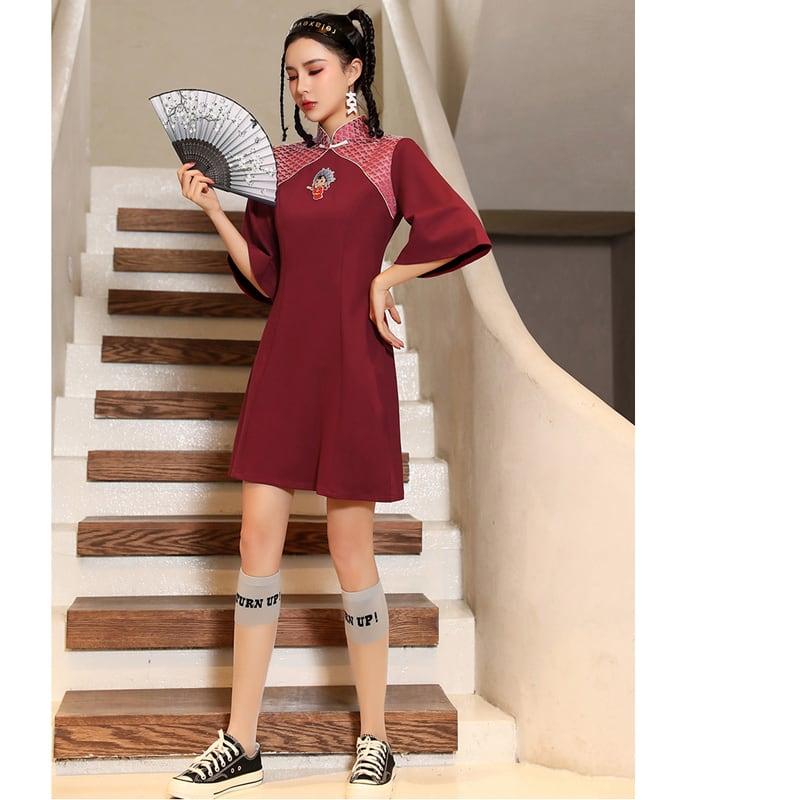 【BAOSHIシリーズ】★チャイナドレス★ ワンピース 中華服 着痩せ エレガント レッド 赤い S M L XL - ChinChic