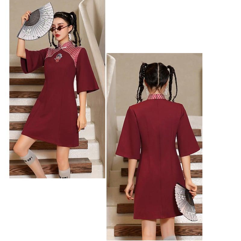 【BAOSHIシリーズ】★チャイナドレス★ ワンピース 中華服 着痩せ エレガント レッド 赤い S M L XL - ChinChic
