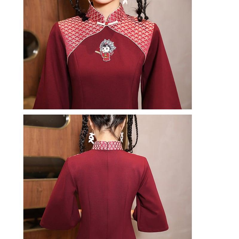 【BAOSHIシリーズ】★チャイナドレス★ ワンピース 中華服 着痩せ エレガント レッド 赤い S M L XL - ChinChic