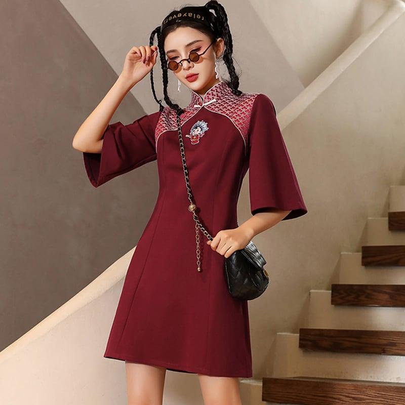 【BAOSHIシリーズ】★チャイナドレス★ ワンピース 中華服 着痩せ エレガント レッド 赤い S M L XL - ChinChic