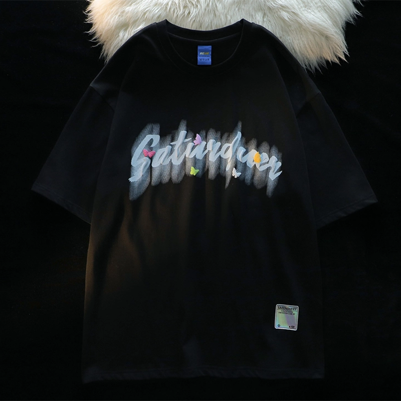 【逃離地球シリーズ】Tシャツ 半袖 蝶々 デザイン トップス 2色 男女兼用 メンズ レディース 可愛い 夏服
