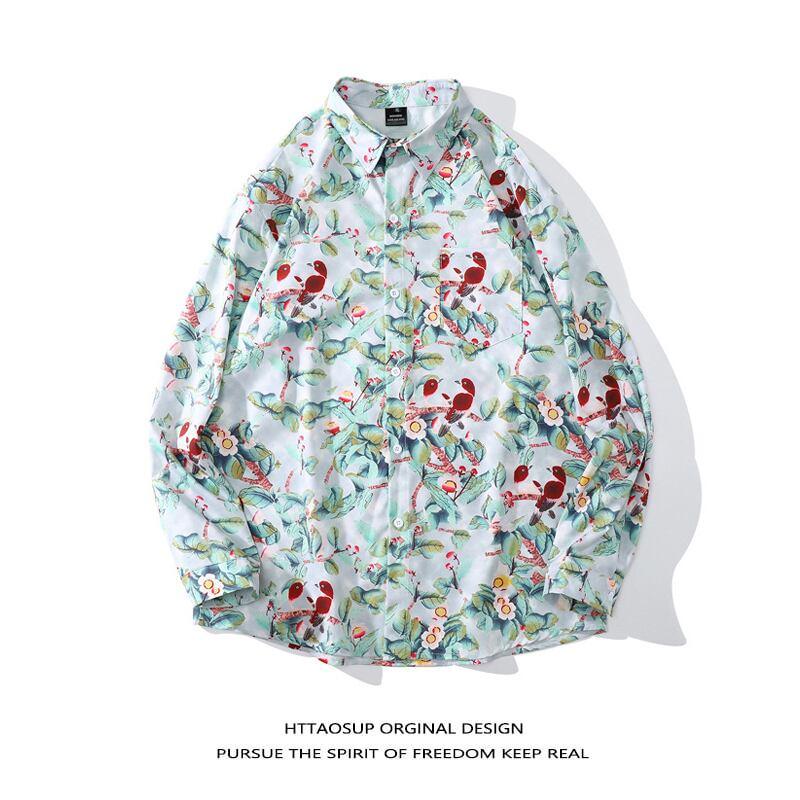 【BCBGHシリーズ】★油絵風シャツ★ トップス 長袖シャツ 春夏 M L XL 2XL 男女兼用 メンズ 文芸スタイル - ChinChic