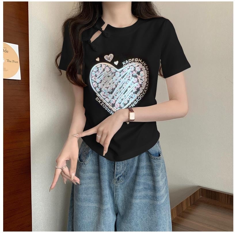 【RHJLシリーズ】チャイナ風トップス レディース Tシャツ チャイナボタン 大きいサイズ 2色展開