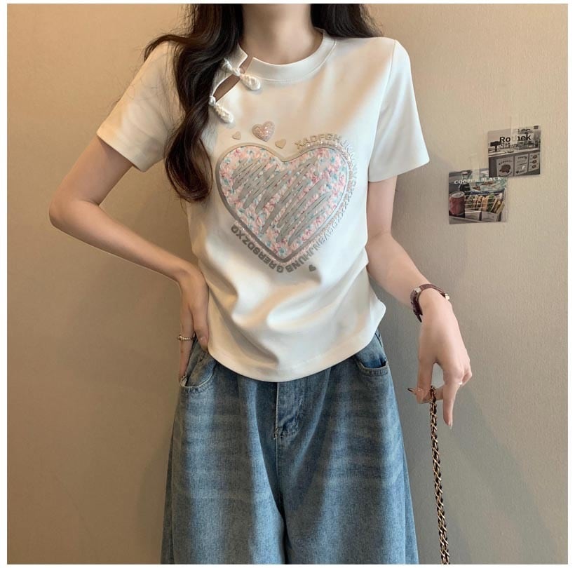 【RHJLシリーズ】チャイナ風トップス レディース Tシャツ チャイナボタン 大きいサイズ 2色展開