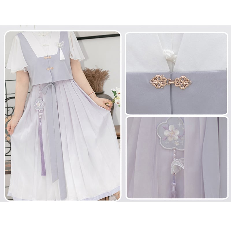 【浥城朝雨シリーズ】チャイナ風 セットアップ 2点セット ワンピース ベスト 改良漢服 半袖 可愛い