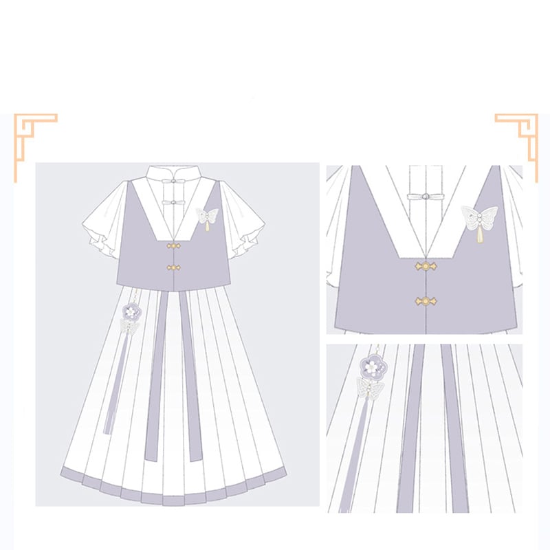 【浥城朝雨シリーズ】チャイナ風 セットアップ 2点セット ワンピース ベスト 改良漢服 半袖 可愛い