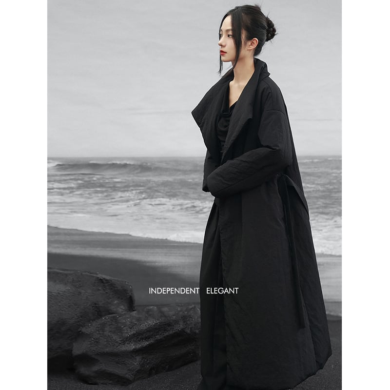 【大青龍肆シリーズ】チャイナ風コート 綿入り ブラック 冬服 暖かい ロング丈 レディース